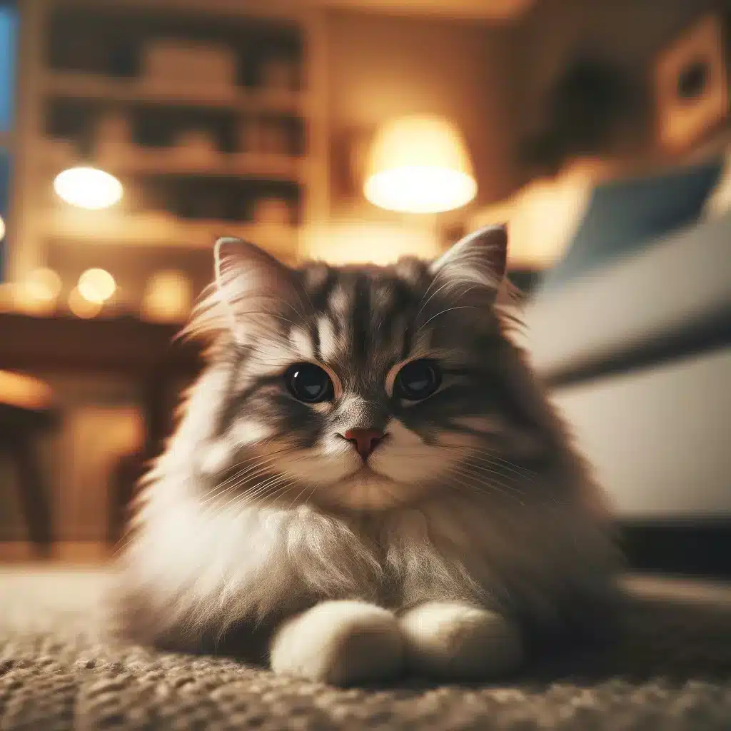 Katt som ligger ned och kollar in i kameran