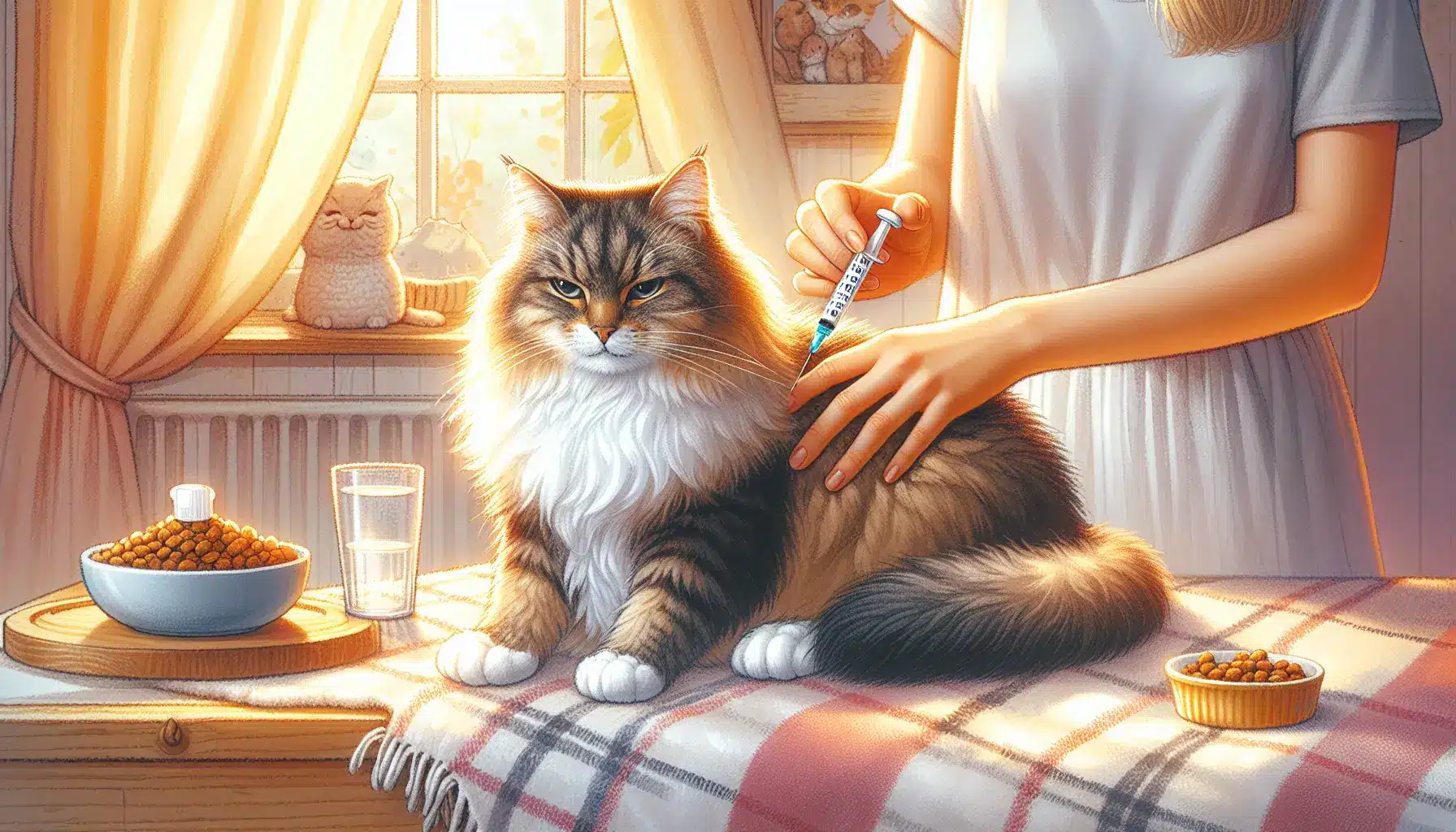 Katt som får en spruta.